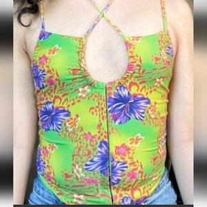 I.AM.GIA Zalika Corset Top Green hibiscus/leopard print corset Halter Unworn